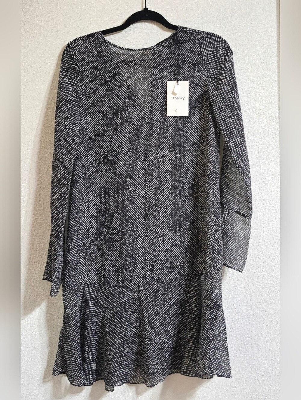 NWT Theory 100% Silk Sheer Long Sleeve Dotted Dress Size 0 Oversized